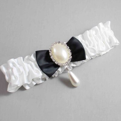 White and Black Satin Wedding Garter / White Wedding Garters / Wedding Garter / Custom Wedding Garter / Bridal Garter / Prom Garter / Linda Joyce Couture / Personalized Garter / Personalized Wedding Garter / Personalized Prom Garter