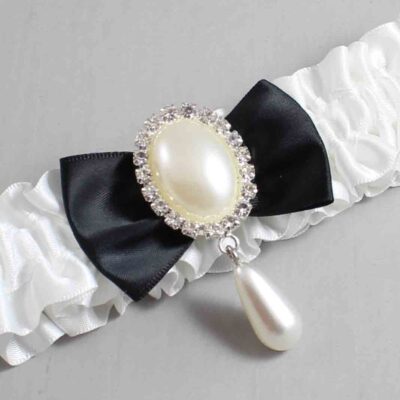 White and Black Satin Wedding Garter / White Wedding Garters / Wedding Garter / Custom Wedding Garter / Bridal Garter / Prom Garter / Linda Joyce Couture / Personalized Garter / Personalized Wedding Garter / Personalized Prom Garter