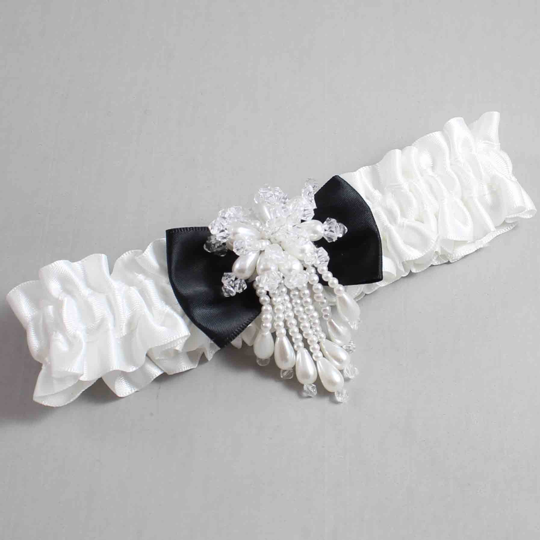 White and Black Satin Wedding Garter / White Wedding Garters / Wedding Garter / Custom Wedding Garter / Bridal Garter / Prom Garter / Linda Joyce Couture / Personalized Garter / Personalized Wedding Garter / Personalized Prom Garter