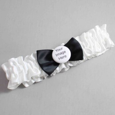White and Black Satin Wedding Garter / White Wedding Garters / Wedding Garter / Custom Wedding Garter / Bridal Garter / Prom Garter / Linda Joyce Couture / Personalized Garter / Personalized Wedding Garter / Personalized Prom Garter