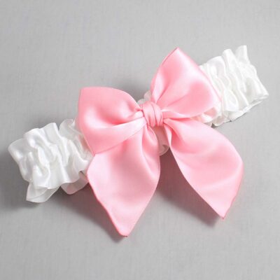 White and Pink Satin Wedding Garter / White and Pink Wedding Garters / Wedding Garter / Custom Wedding Garter / Bridal Garter / Prom Garter / Linda Joyce Couture / Personalized Garter / Personalized Wedding Garter / Personalized Prom Garter