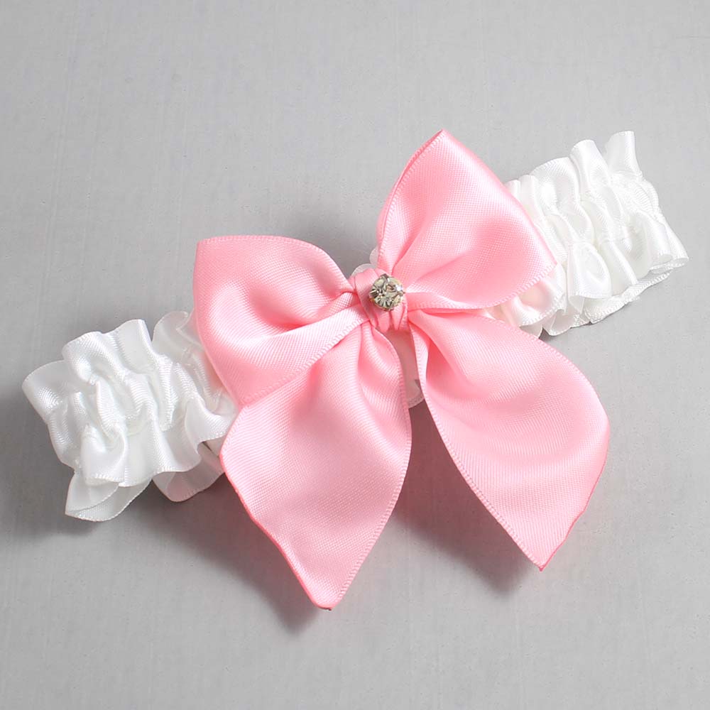 White and Pink Satin Wedding Garter / White and Pink Wedding Garters / Wedding Garter / Custom Wedding Garter / Bridal Garter / Prom Garter / Linda Joyce Couture / Personalized Garter / Personalized Wedding Garter / Personalized Prom Garter