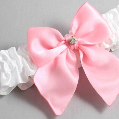 White and Pink Satin Wedding Garter / White and Pink Wedding Garters / Wedding Garter / Custom Wedding Garter / Bridal Garter / Prom Garter / Linda Joyce Couture / Personalized Garter / Personalized Wedding Garter / Personalized Prom Garter