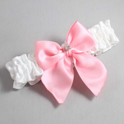 White and Pink Satin Wedding Garter / White and Pink Wedding Garters / Wedding Garter / Custom Wedding Garter / Bridal Garter / Prom Garter / Linda Joyce Couture / Personalized Garter / Personalized Wedding Garter / Personalized Prom Garter