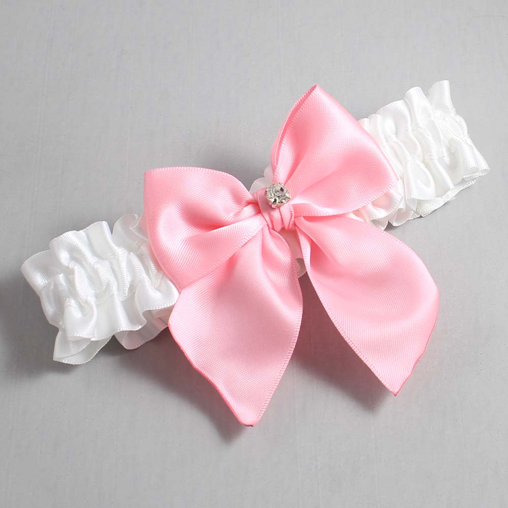 White and Pink Satin Wedding Garter / White and Pink Wedding Garters / Wedding Garter / Custom Wedding Garter / Bridal Garter / Prom Garter / Linda Joyce Couture / Personalized Garter / Personalized Wedding Garter / Personalized Prom Garter
