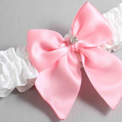 White and Pink Satin Wedding Garter / White and Pink Wedding Garters / Wedding Garter / Custom Wedding Garter / Bridal Garter / Prom Garter / Linda Joyce Couture / Personalized Garter / Personalized Wedding Garter / Personalized Prom Garter