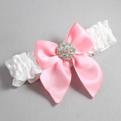 White and Pink Satin Wedding Garter / White and Pink Wedding Garters / Wedding Garter / Custom Wedding Garter / Bridal Garter / Prom Garter / Linda Joyce Couture / Personalized Garter / Personalized Wedding Garter / Personalized Prom Garter