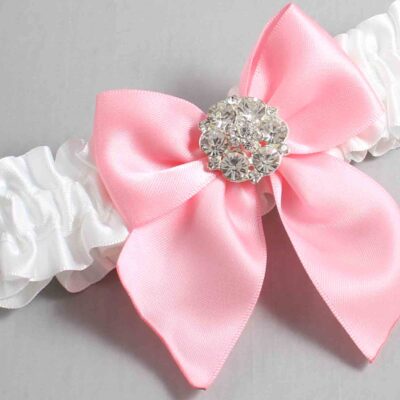 White and Pink Satin Wedding Garter / White and Pink Wedding Garters / Wedding Garter / Custom Wedding Garter / Bridal Garter / Prom Garter / Linda Joyce Couture / Personalized Garter / Personalized Wedding Garter / Personalized Prom Garter