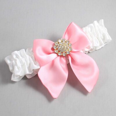 White and Pink Satin Wedding Garter / White and Pink Wedding Garters / Wedding Garter / Custom Wedding Garter / Bridal Garter / Prom Garter / Linda Joyce Couture / Personalized Garter / Personalized Wedding Garter / Personalized Prom Garter