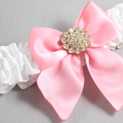 White and Pink Satin Wedding Garter / White and Pink Wedding Garters / Wedding Garter / Custom Wedding Garter / Bridal Garter / Prom Garter / Linda Joyce Couture / Personalized Garter / Personalized Wedding Garter / Personalized Prom Garter