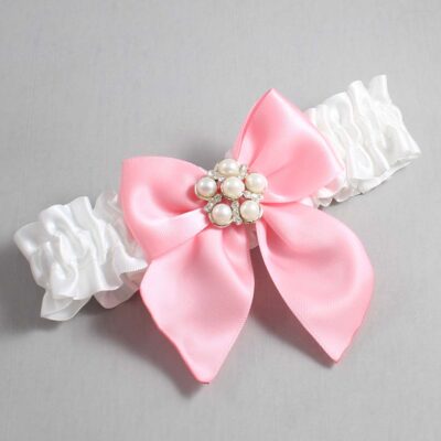 White and Pink Satin Wedding Garter / White and Pink Wedding Garters / Wedding Garter / Custom Wedding Garter / Bridal Garter / Prom Garter / Linda Joyce Couture / Personalized Garter / Personalized Wedding Garter / Personalized Prom Garter