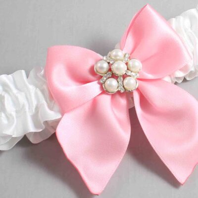 White and Pink Satin Wedding Garter / White and Pink Wedding Garters / Wedding Garter / Custom Wedding Garter / Bridal Garter / Prom Garter / Linda Joyce Couture / Personalized Garter / Personalized Wedding Garter / Personalized Prom Garter