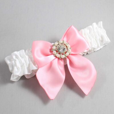 White and Pink Satin Wedding Garter / White and Pink Wedding Garters / Wedding Garter / Custom Wedding Garter / Bridal Garter / Prom Garter / Linda Joyce Couture / Personalized Garter / Personalized Wedding Garter / Personalized Prom Garter