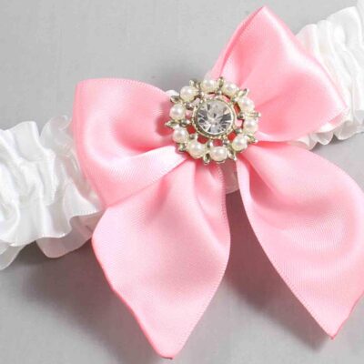White and Pink Satin Wedding Garter / White and Pink Wedding Garters / Wedding Garter / Custom Wedding Garter / Bridal Garter / Prom Garter / Linda Joyce Couture / Personalized Garter / Personalized Wedding Garter / Personalized Prom Garter