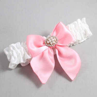 White and Pink Satin Wedding Garter / White and Pink Wedding Garters / Wedding Garter / Custom Wedding Garter / Bridal Garter / Prom Garter / Linda Joyce Couture / Personalized Garter / Personalized Wedding Garter / Personalized Prom Garter