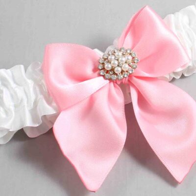 White and Pink Satin Wedding Garter / White and Pink Wedding Garters / Wedding Garter / Custom Wedding Garter / Bridal Garter / Prom Garter / Linda Joyce Couture / Personalized Garter / Personalized Wedding Garter / Personalized Prom Garter