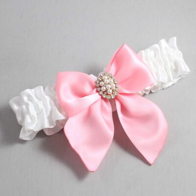 White and Pink Satin Wedding Garter / White and Pink Wedding Garters / Wedding Garter / Custom Wedding Garter / Bridal Garter / Prom Garter / Linda Joyce Couture / Personalized Garter / Personalized Wedding Garter / Personalized Prom Garter