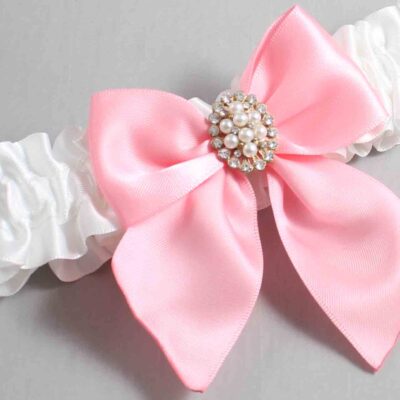 White and Pink Satin Wedding Garter / White and Pink Wedding Garters / Wedding Garter / Custom Wedding Garter / Bridal Garter / Prom Garter / Linda Joyce Couture / Personalized Garter / Personalized Wedding Garter / Personalized Prom Garter