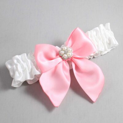 White and Pink Satin Wedding Garter / White and Pink Wedding Garters / Wedding Garter / Custom Wedding Garter / Bridal Garter / Prom Garter / Linda Joyce Couture / Personalized Garter / Personalized Wedding Garter / Personalized Prom Garter
