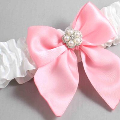 White and Pink Satin Wedding Garter / White and Pink Wedding Garters / Wedding Garter / Custom Wedding Garter / Bridal Garter / Prom Garter / Linda Joyce Couture / Personalized Garter / Personalized Wedding Garter / Personalized Prom Garter