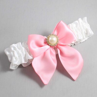 White and Pink Satin Wedding Garter / White and Pink Wedding Garters / Wedding Garter / Custom Wedding Garter / Bridal Garter / Prom Garter / Linda Joyce Couture / Personalized Garter / Personalized Wedding Garter / Personalized Prom Garter
