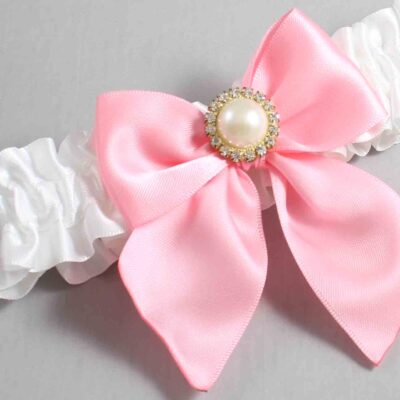 White and Pink Satin Wedding Garter / White and Pink Wedding Garters / Wedding Garter / Custom Wedding Garter / Bridal Garter / Prom Garter / Linda Joyce Couture / Personalized Garter / Personalized Wedding Garter / Personalized Prom Garter
