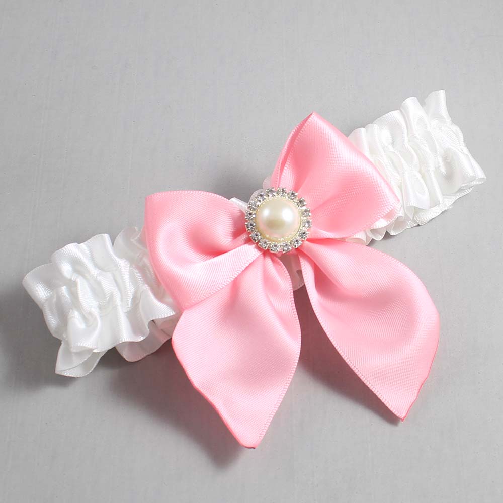 White and Pink Satin Wedding Garter / White and Pink Wedding Garters / Wedding Garter / Custom Wedding Garter / Bridal Garter / Prom Garter / Linda Joyce Couture / Personalized Garter / Personalized Wedding Garter / Personalized Prom Garter