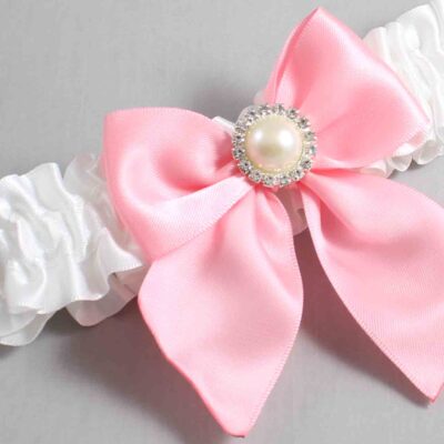 White and Pink Satin Wedding Garter / White and Pink Wedding Garters / Wedding Garter / Custom Wedding Garter / Bridal Garter / Prom Garter / Linda Joyce Couture / Personalized Garter / Personalized Wedding Garter / Personalized Prom Garter