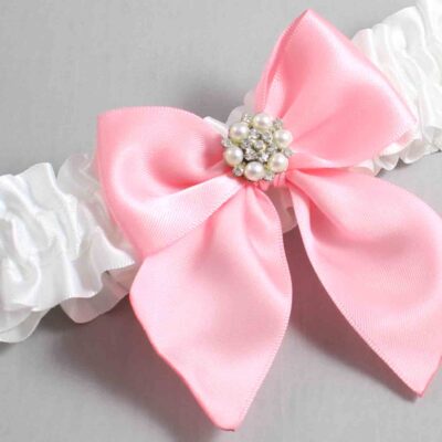 White and Pink Satin Wedding Garter / White and Pink Wedding Garters / Wedding Garter / Custom Wedding Garter / Bridal Garter / Prom Garter / Linda Joyce Couture / Personalized Garter / Personalized Wedding Garter / Personalized Prom Garter