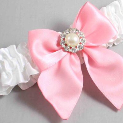 White and Pink Satin Wedding Garter / White and Pink Wedding Garters / Wedding Garter / Custom Wedding Garter / Bridal Garter / Prom Garter / Linda Joyce Couture / Personalized Garter / Personalized Wedding Garter / Personalized Prom Garter