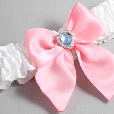 White and Pink Satin Wedding Garter / White and Pink Wedding Garters / Wedding Garter / Custom Wedding Garter / Bridal Garter / Prom Garter / Linda Joyce Couture / Personalized Garter / Personalized Wedding Garter / Personalized Prom Garter