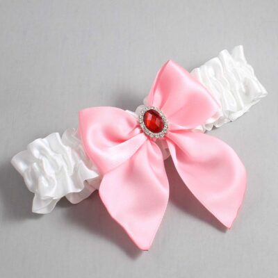 White and Pink Satin Wedding Garter / White and Pink Wedding Garters / Wedding Garter / Custom Wedding Garter / Bridal Garter / Prom Garter / Linda Joyce Couture / Personalized Garter / Personalized Wedding Garter / Personalized Prom Garter