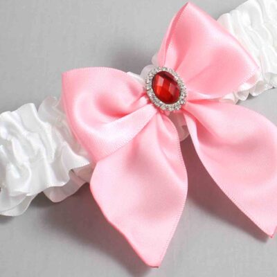 White and Pink Satin Wedding Garter / White and Pink Wedding Garters / Wedding Garter / Custom Wedding Garter / Bridal Garter / Prom Garter / Linda Joyce Couture / Personalized Garter / Personalized Wedding Garter / Personalized Prom Garter