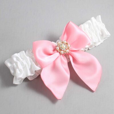 White and Pink Satin Wedding Garter / White and Pink Wedding Garters / Wedding Garter / Custom Wedding Garter / Bridal Garter / Prom Garter / Linda Joyce Couture / Personalized Garter / Personalized Wedding Garter / Personalized Prom Garter