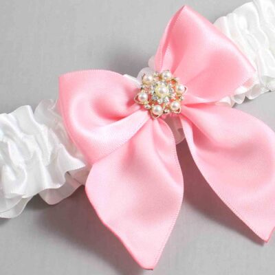 White and Pink Satin Wedding Garter / White and Pink Wedding Garters / Wedding Garter / Custom Wedding Garter / Bridal Garter / Prom Garter / Linda Joyce Couture / Personalized Garter / Personalized Wedding Garter / Personalized Prom Garter