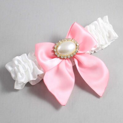 White and Pink Satin Wedding Garter / White and Pink Wedding Garters / Wedding Garter / Custom Wedding Garter / Bridal Garter / Prom Garter / Linda Joyce Couture / Personalized Garter / Personalized Wedding Garter / Personalized Prom Garter