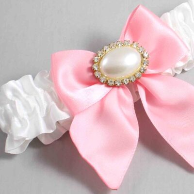 White and Pink Satin Wedding Garter / White and Pink Wedding Garters / Wedding Garter / Custom Wedding Garter / Bridal Garter / Prom Garter / Linda Joyce Couture / Personalized Garter / Personalized Wedding Garter / Personalized Prom Garter