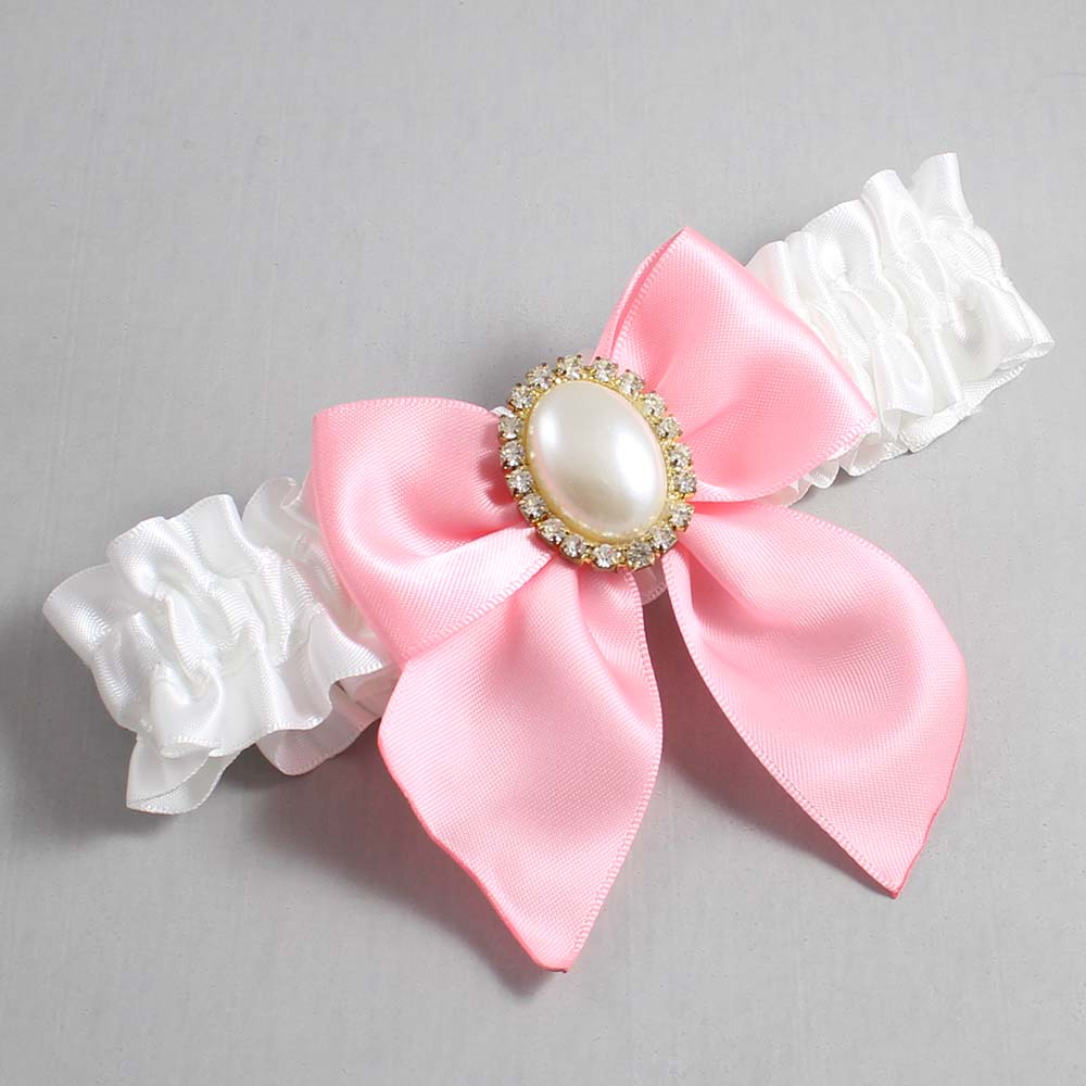 White and Pink Satin Wedding Garter / White and Pink Wedding Garters / Wedding Garter / Custom Wedding Garter / Bridal Garter / Prom Garter / Linda Joyce Couture / Personalized Garter / Personalized Wedding Garter / Personalized Prom Garter