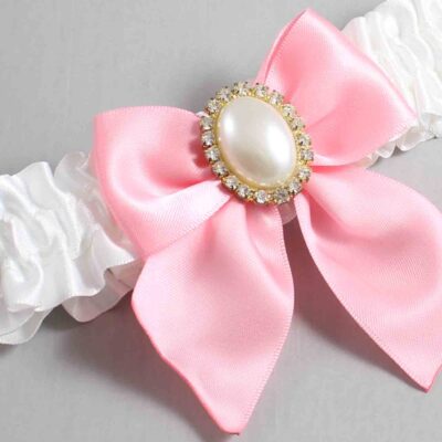 White and Pink Satin Wedding Garter / White and Pink Wedding Garters / Wedding Garter / Custom Wedding Garter / Bridal Garter / Prom Garter / Linda Joyce Couture / Personalized Garter / Personalized Wedding Garter / Personalized Prom Garter