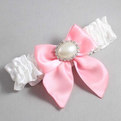White and Pink Satin Wedding Garter / White and Pink Wedding Garters / Wedding Garter / Custom Wedding Garter / Bridal Garter / Prom Garter / Linda Joyce Couture / Personalized Garter / Personalized Wedding Garter / Personalized Prom Garter