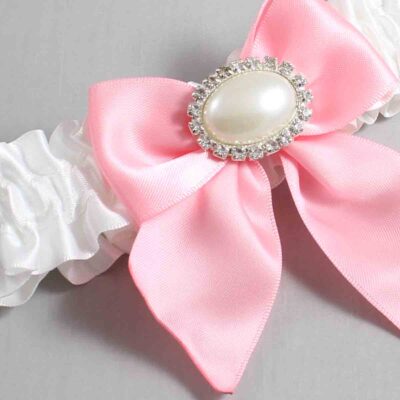 White and Pink Satin Wedding Garter / White and Pink Wedding Garters / Wedding Garter / Custom Wedding Garter / Bridal Garter / Prom Garter / Linda Joyce Couture / Personalized Garter / Personalized Wedding Garter / Personalized Prom Garter