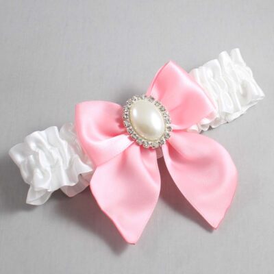 White and Pink Satin Wedding Garter / White and Pink Wedding Garters / Wedding Garter / Custom Wedding Garter / Bridal Garter / Prom Garter / Linda Joyce Couture / Personalized Garter / Personalized Wedding Garter / Personalized Prom Garter