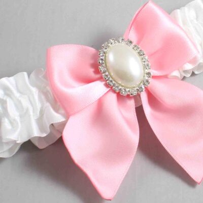 White and Pink Satin Wedding Garter / White and Pink Wedding Garters / Wedding Garter / Custom Wedding Garter / Bridal Garter / Prom Garter / Linda Joyce Couture / Personalized Garter / Personalized Wedding Garter / Personalized Prom Garter