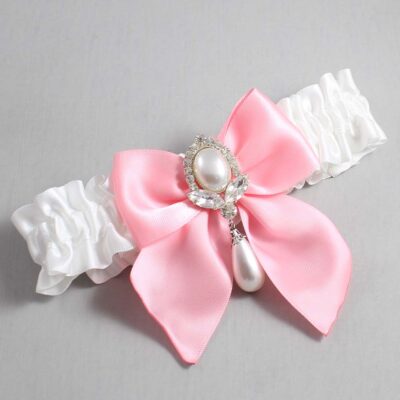 White and Pink Satin Wedding Garter / White and Pink Wedding Garters / Wedding Garter / Custom Wedding Garter / Bridal Garter / Prom Garter / Linda Joyce Couture / Personalized Garter / Personalized Wedding Garter / Personalized Prom Garter