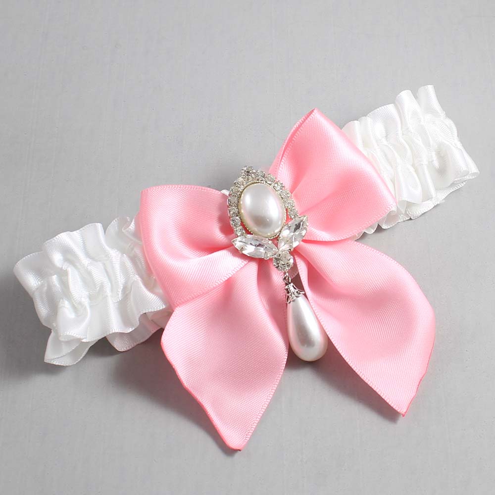 White and Pink Satin Wedding Garter / White and Pink Wedding Garters / Wedding Garter / Custom Wedding Garter / Bridal Garter / Prom Garter / Linda Joyce Couture / Personalized Garter / Personalized Wedding Garter / Personalized Prom Garter