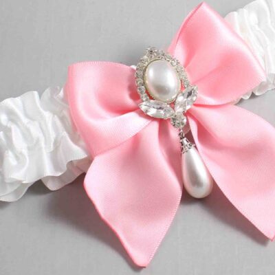 White and Pink Satin Wedding Garter / White and Pink Wedding Garters / Wedding Garter / Custom Wedding Garter / Bridal Garter / Prom Garter / Linda Joyce Couture / Personalized Garter / Personalized Wedding Garter / Personalized Prom Garter