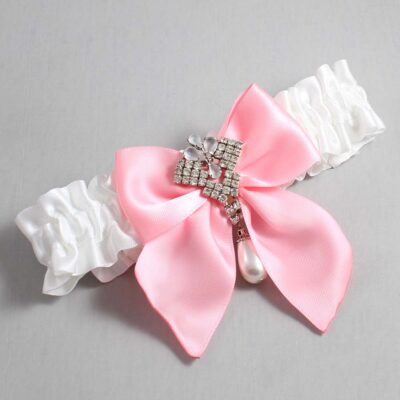 White and Pink Satin Wedding Garter / White and Pink Wedding Garters / Wedding Garter / Custom Wedding Garter / Bridal Garter / Prom Garter / Linda Joyce Couture / Personalized Garter / Personalized Wedding Garter / Personalized Prom Garter