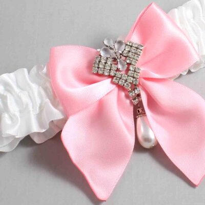 White and Pink Satin Wedding Garter / White and Pink Wedding Garters / Wedding Garter / Custom Wedding Garter / Bridal Garter / Prom Garter / Linda Joyce Couture / Personalized Garter / Personalized Wedding Garter / Personalized Prom Garter