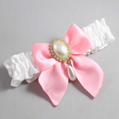White and Pink Satin Wedding Garter / White and Pink Wedding Garters / Wedding Garter / Custom Wedding Garter / Bridal Garter / Prom Garter / Linda Joyce Couture / Personalized Garter / Personalized Wedding Garter / Personalized Prom Garter