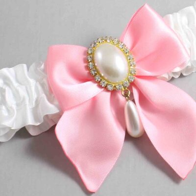 White and Pink Satin Wedding Garter / White and Pink Wedding Garters / Wedding Garter / Custom Wedding Garter / Bridal Garter / Prom Garter / Linda Joyce Couture / Personalized Garter / Personalized Wedding Garter / Personalized Prom Garter